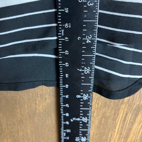 Loft Womens Blouse Black White Stripes Dot Print Petite Roll Tab Sleeve MP - Picture 9 of 12